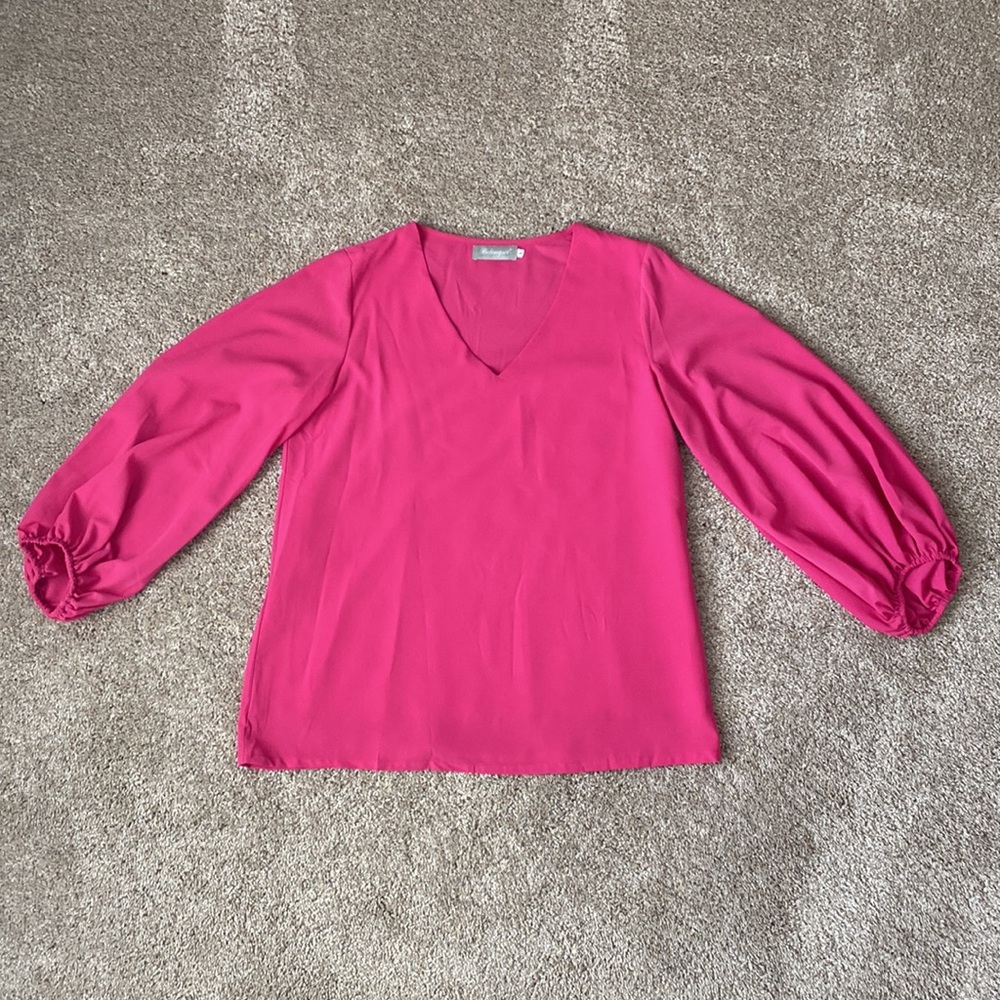 Belongsci Ballon Sleeve V-Neck Blouse